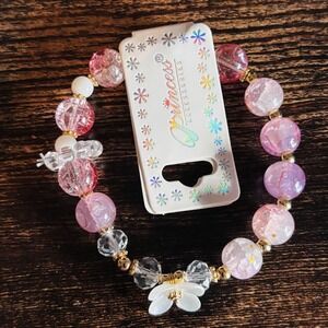 Princess Accessories Pink Purple Beaded Stretch Bracelet Flower Charm New